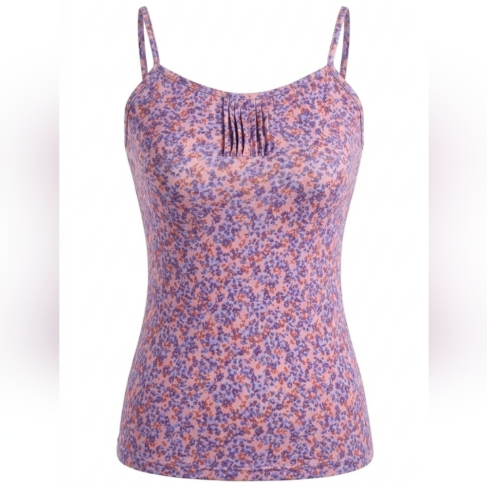 Intimately Free People Pleated Bust Cami Top Adjustable Strap Purple Floral S